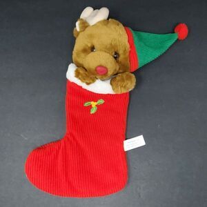 Plush Appeal Christmas Stocking Stuffed Animal Reindeer Santa Green Red Small